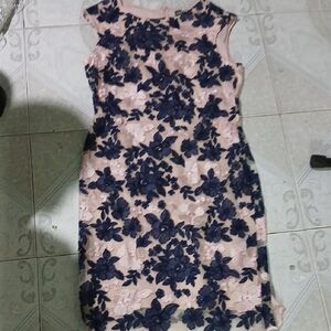 DONNA RICCO Floral Lace Dress in Navy and Pink